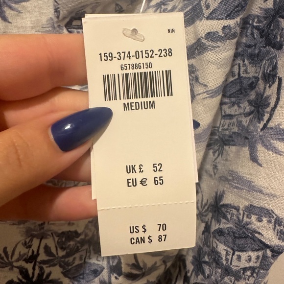 Abercrombie & Fitch Blue & White Print Linen Squareneck Sleeveless Dress NWT - Picture 3 of 6